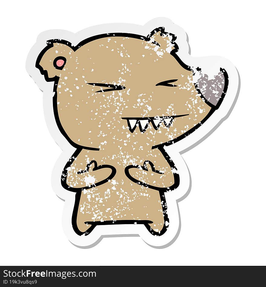 distressed sticker of a angry bear cartoon