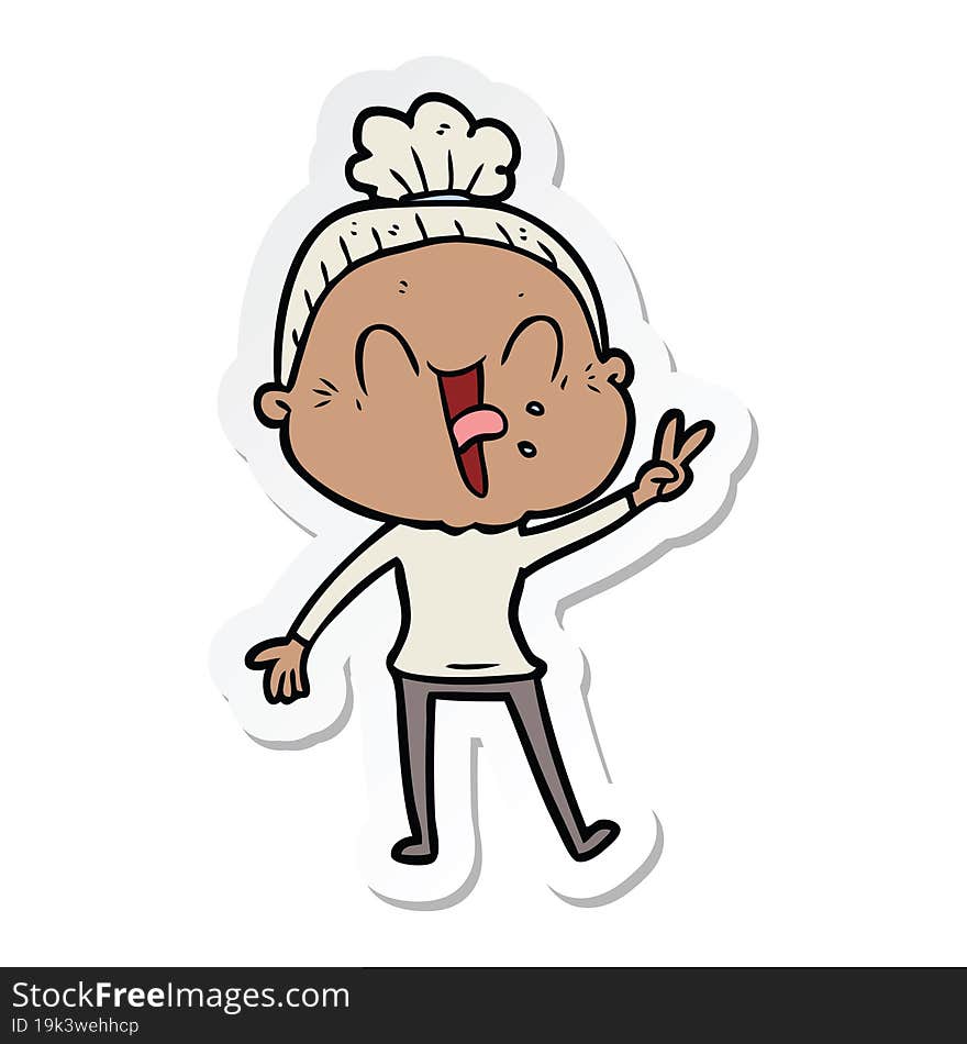 sticker of a cartoon happy old woman