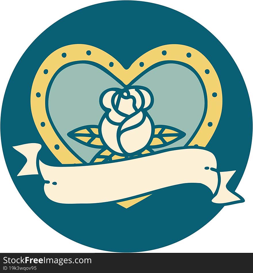 iconic tattoo style image of a heart rose and banner. iconic tattoo style image of a heart rose and banner