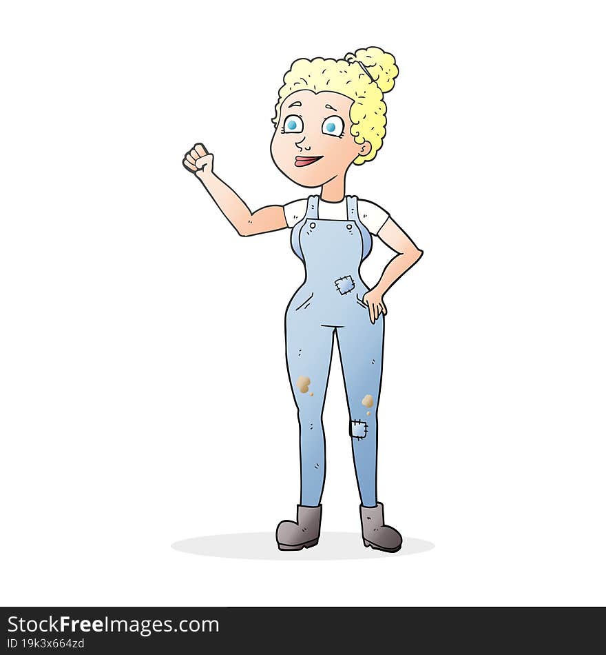 cartoon woman in dungarees