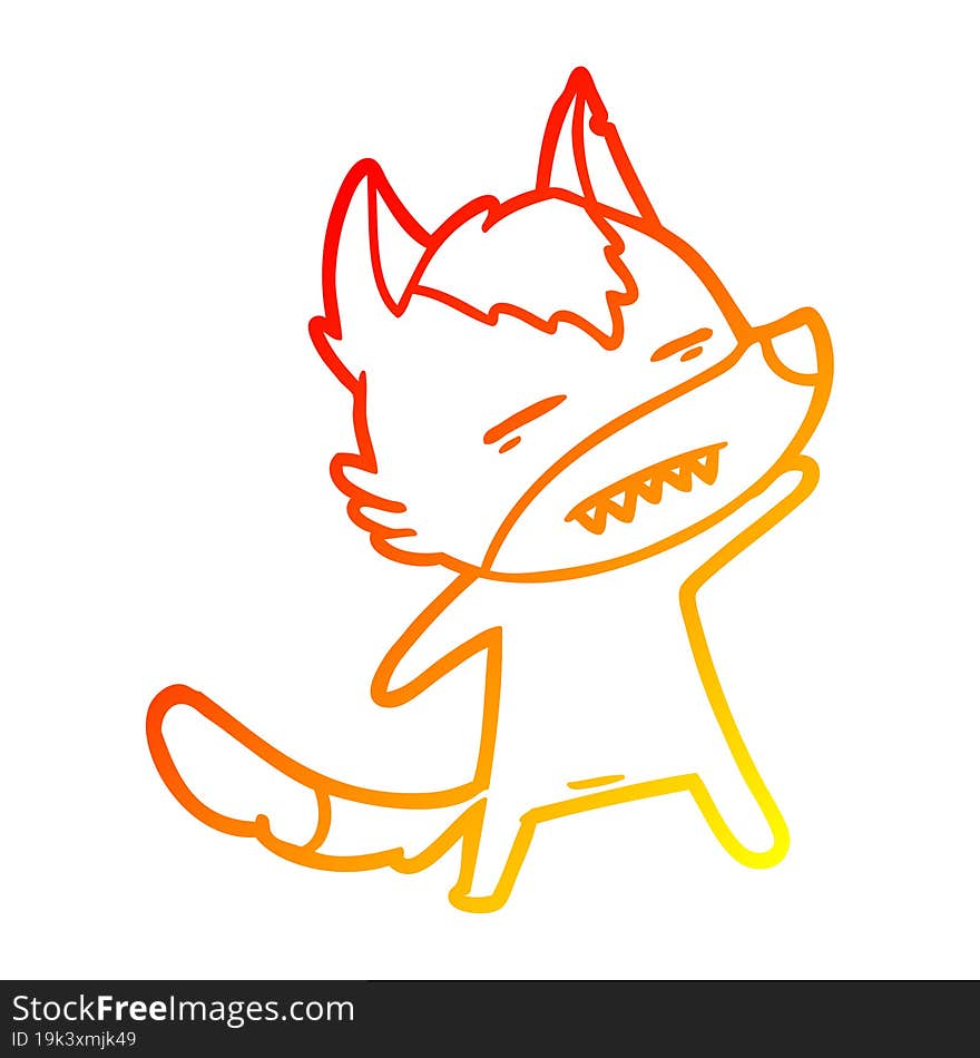 warm gradient line drawing cartoon wolf showing teeth