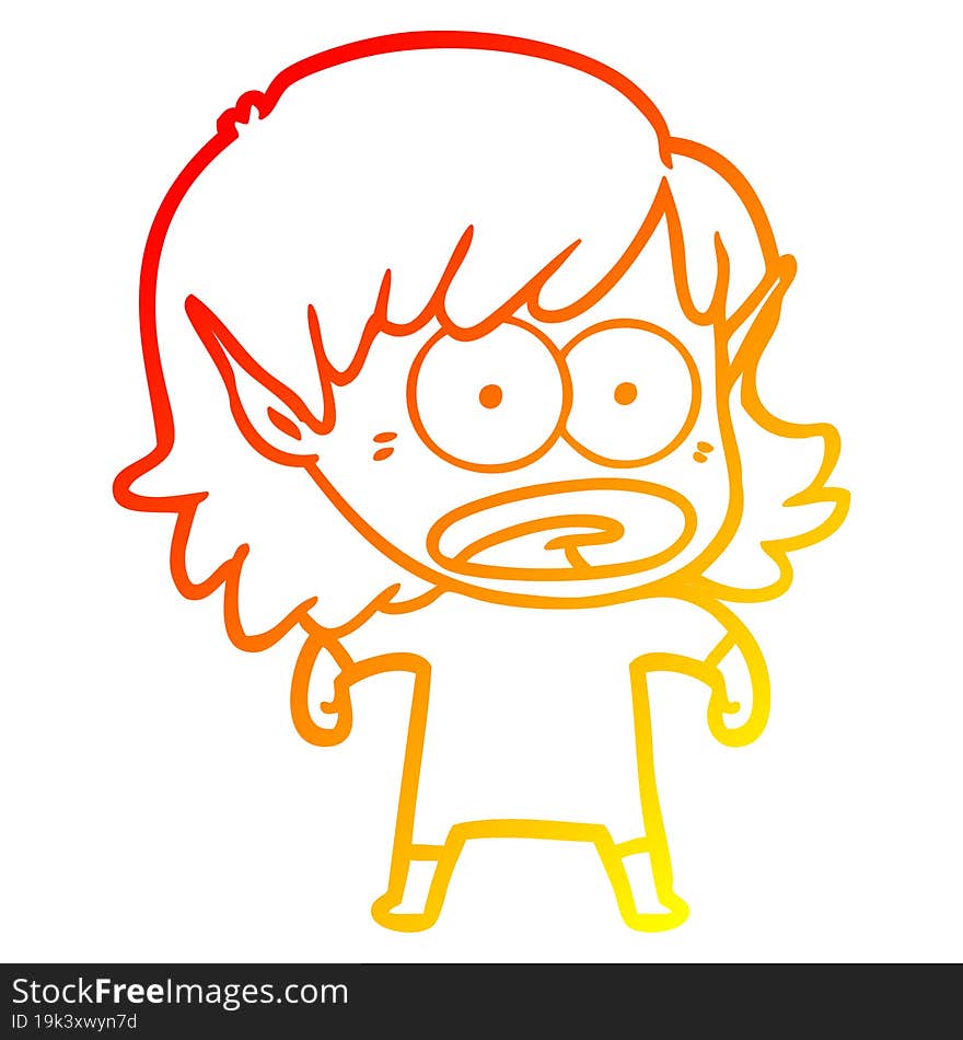 warm gradient line drawing cartoon shocked elf girl