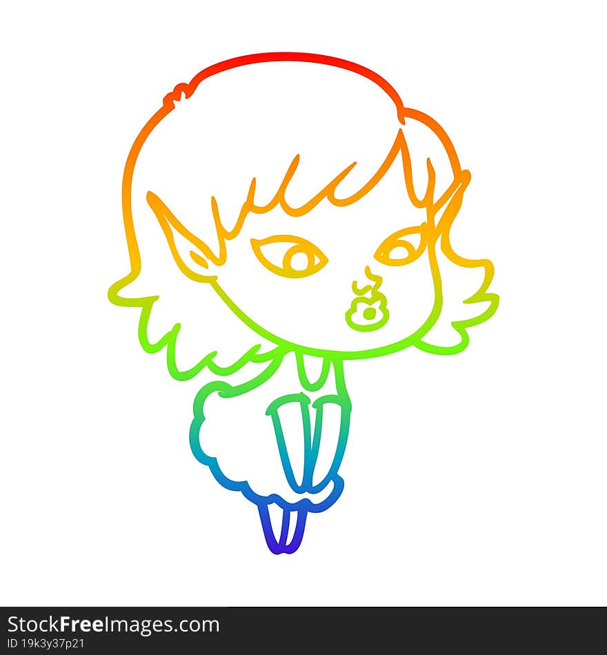 rainbow gradient line drawing of a pretty cartoon elf girl