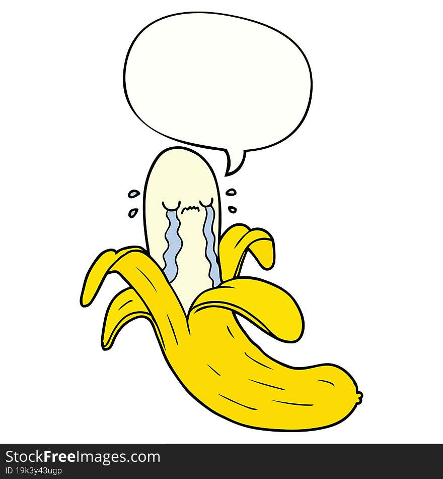 cartoon crying banana and speech bubble