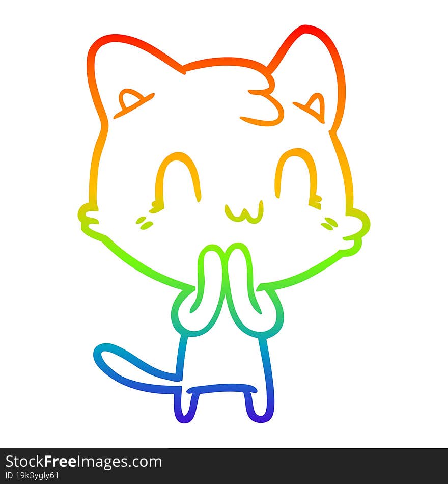 rainbow gradient line drawing of a cartoon happy cat