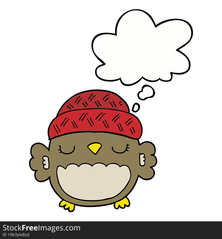 cute cartoon owl in hat with thought bubble. cute cartoon owl in hat with thought bubble