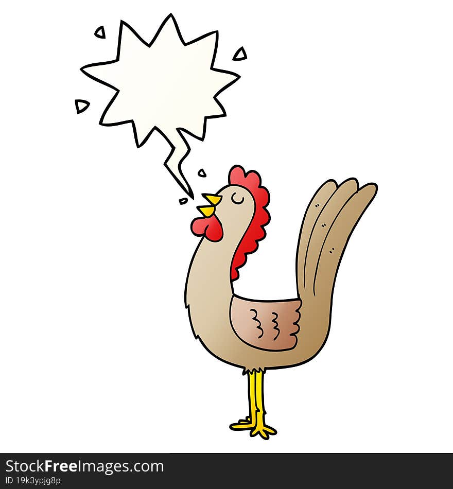 Cartoon Rooster And Speech Bubble In Smooth Gradient Style