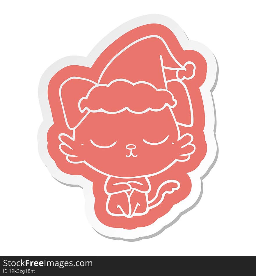 cute quirky cartoon  sticker of a dog wearing santa hat