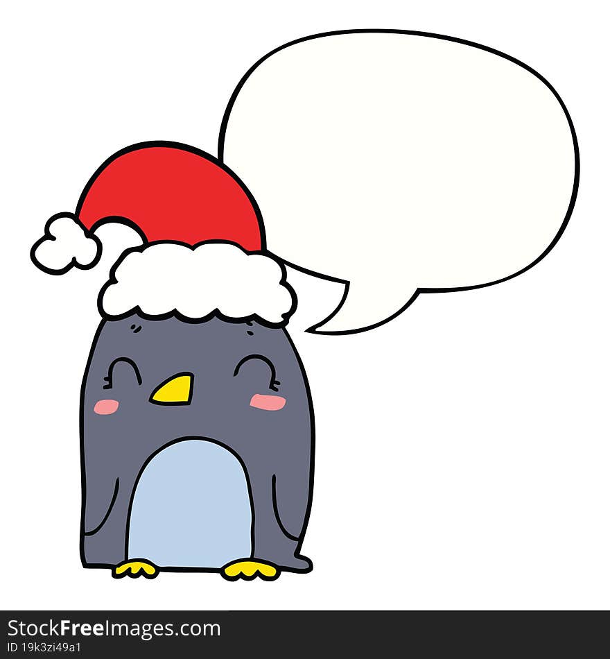 cute christmas penguin and speech bubble