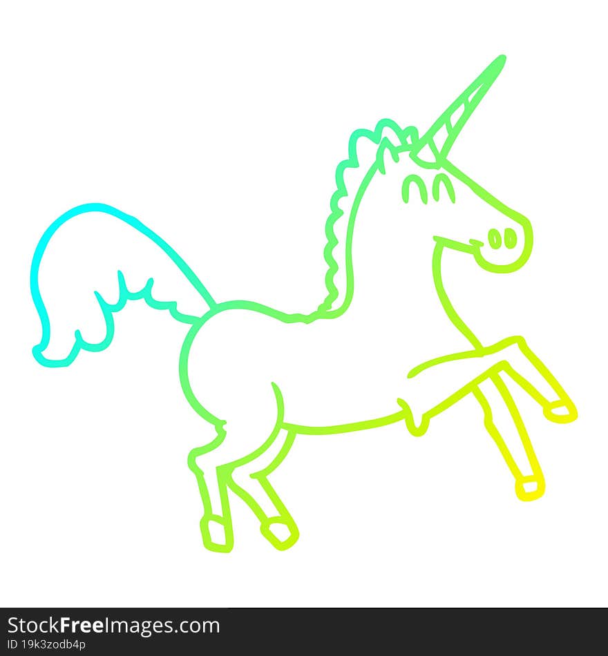 Cold Gradient Line Drawing Cartoon Unicorn