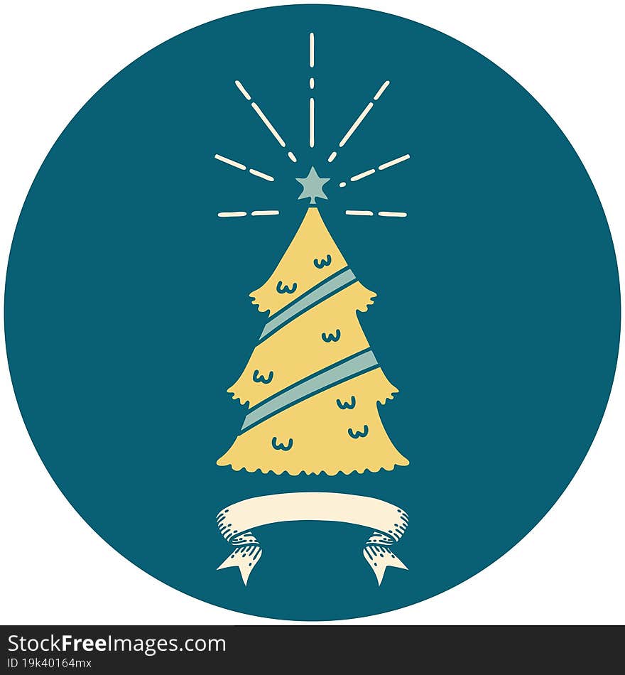 icon of tattoo style christmas tree with star