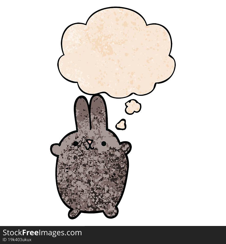 Cartoon Rabbit And Thought Bubble In Grunge Texture Pattern Style