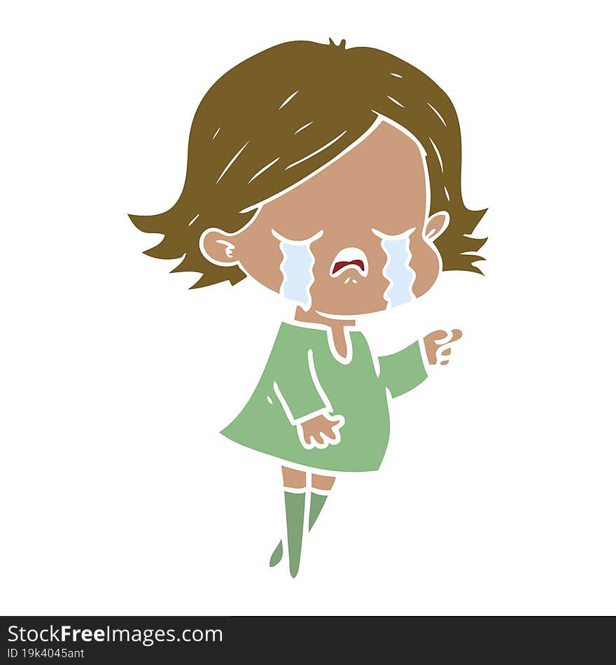 flat color style cartoon girl crying