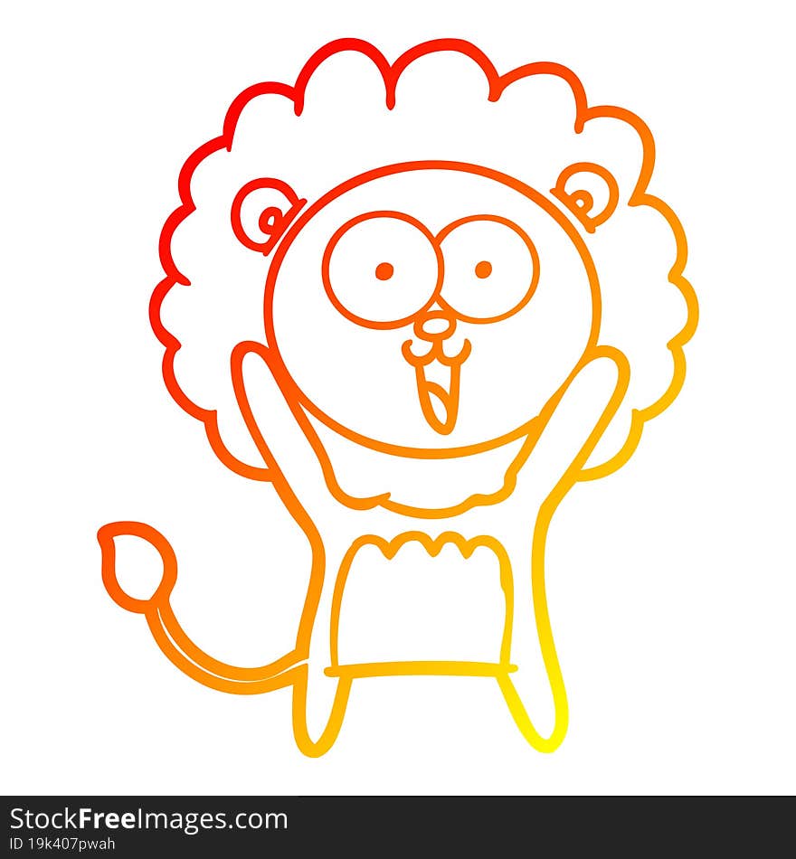 warm gradient line drawing happy cartoon lion