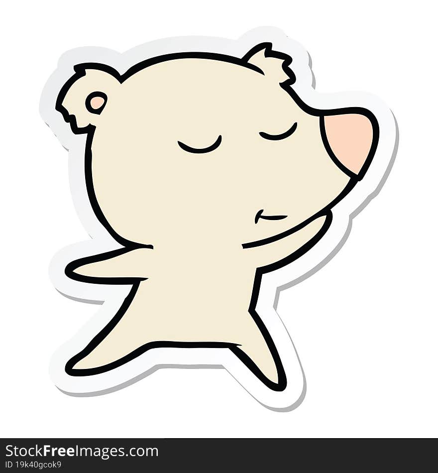 sticker of a happy cartoon polar bear dancing