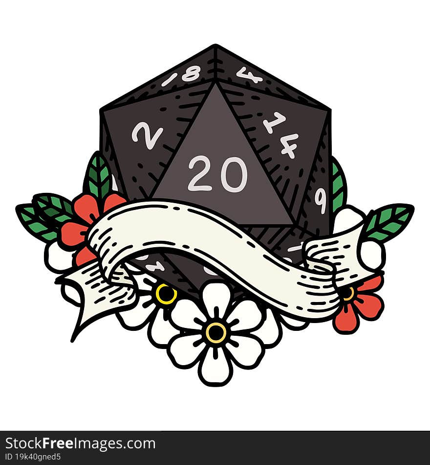 natural twenty D20 dice roll illustration