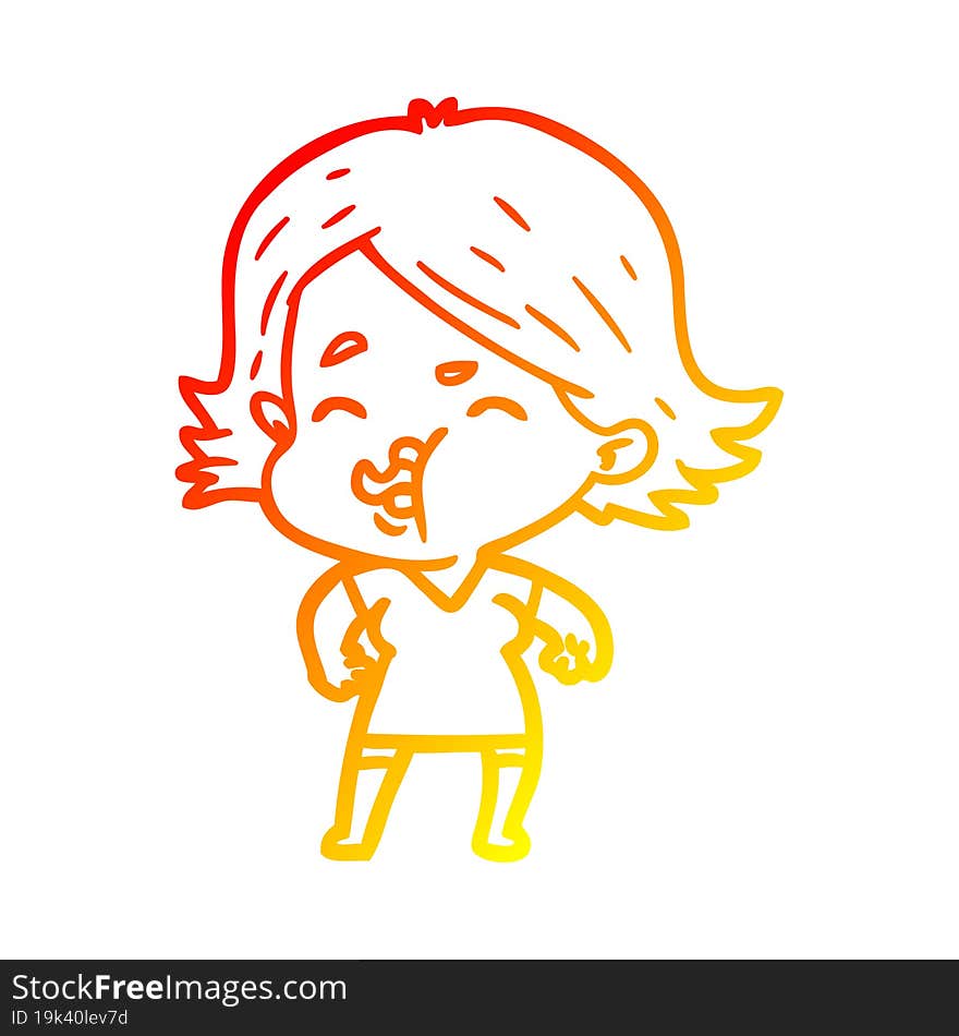 warm gradient line drawing cartoon girl pulling face