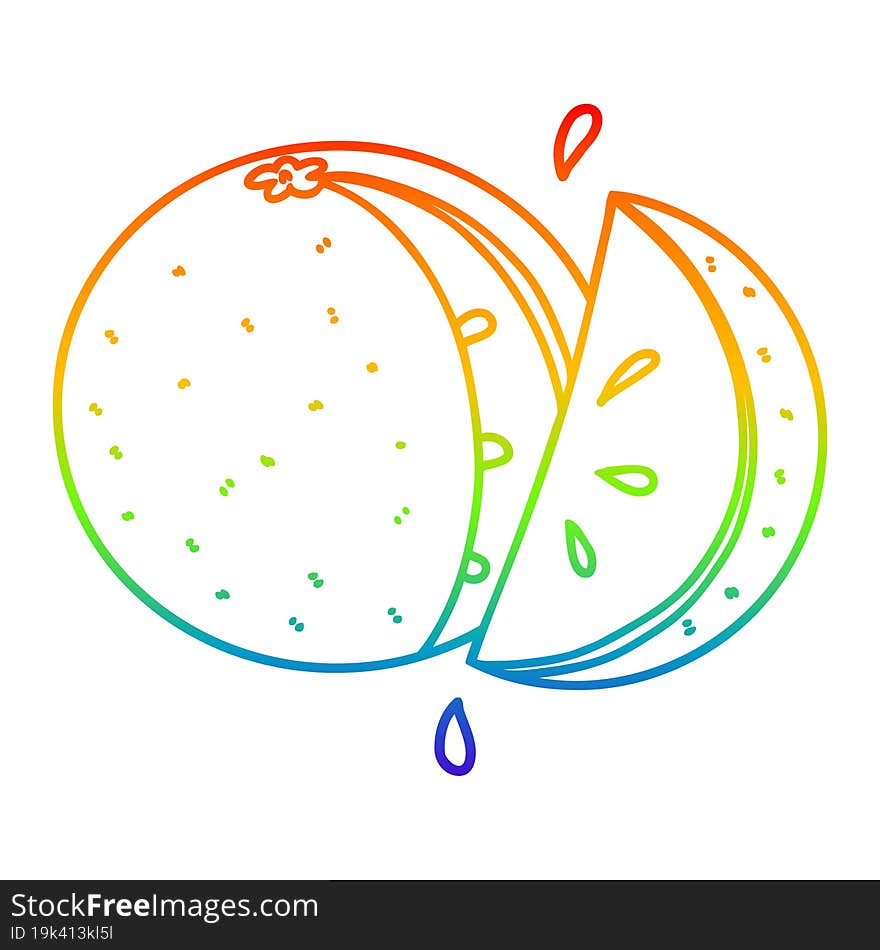 rainbow gradient line drawing cartoon orange slice