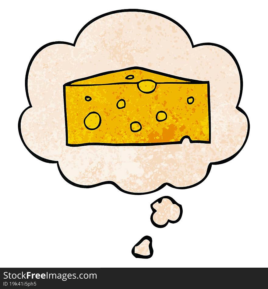 cartoon cheese and thought bubble in grunge texture pattern style