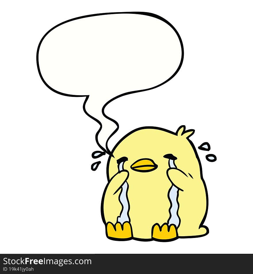 Cartoon Crying Bird And Speech Bubble