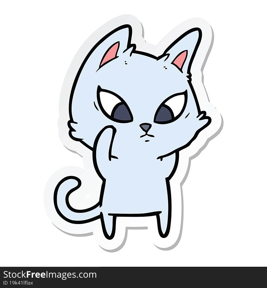 sticker of a confused cartoon cat