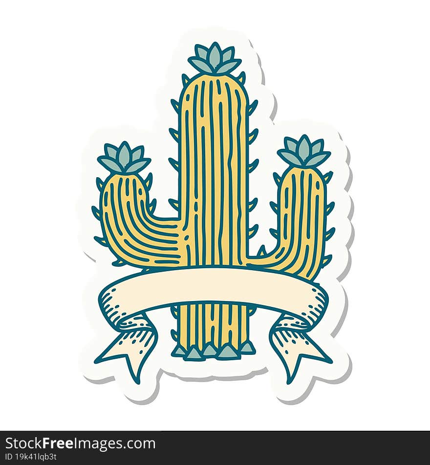 Tattoo Sticker With Banner Of A Cactus