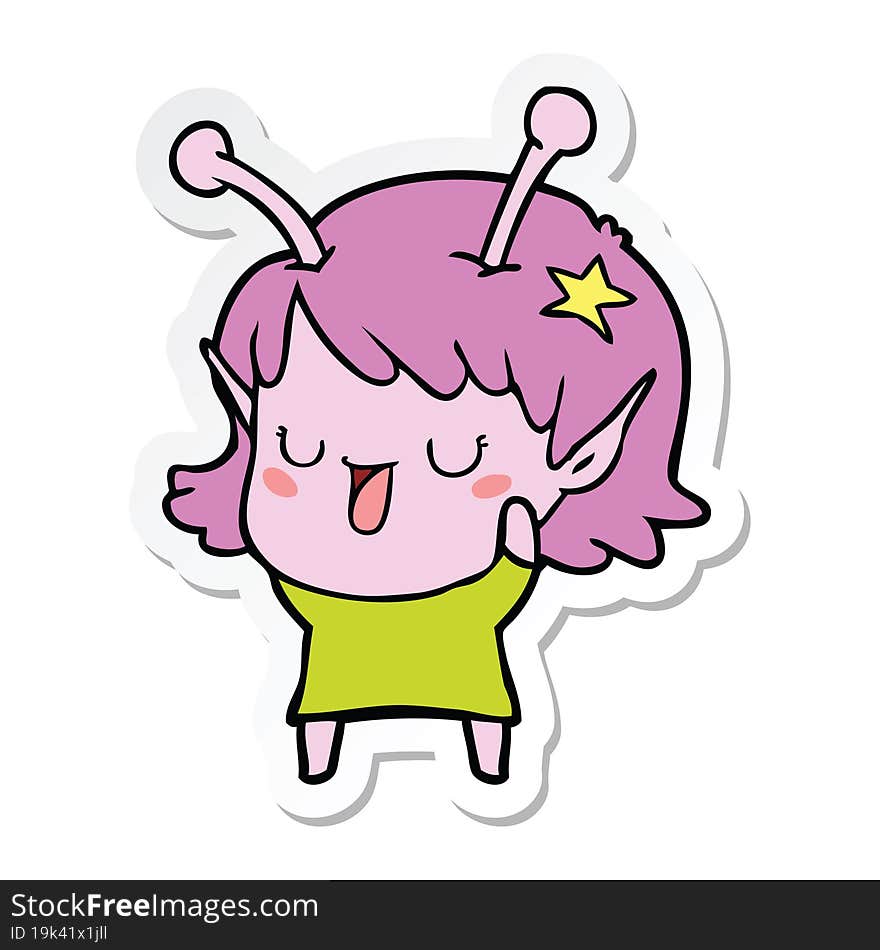 sticker of a happy alien girl cartoon laughing