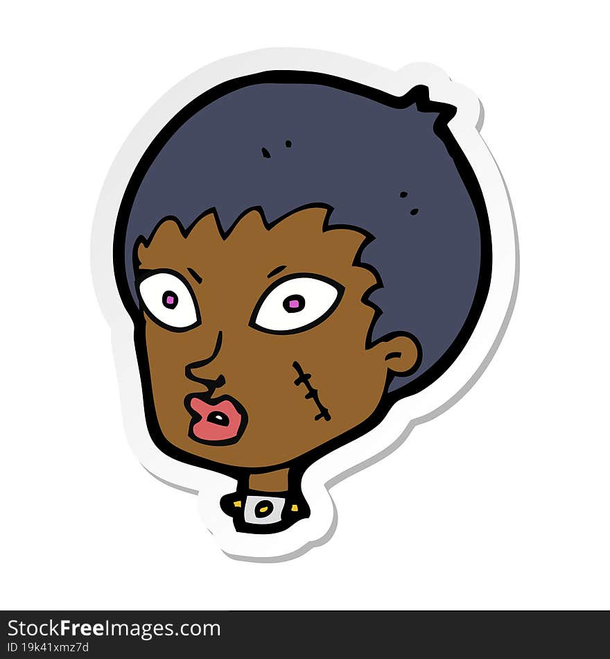 sticker of a cartoon female zombie head