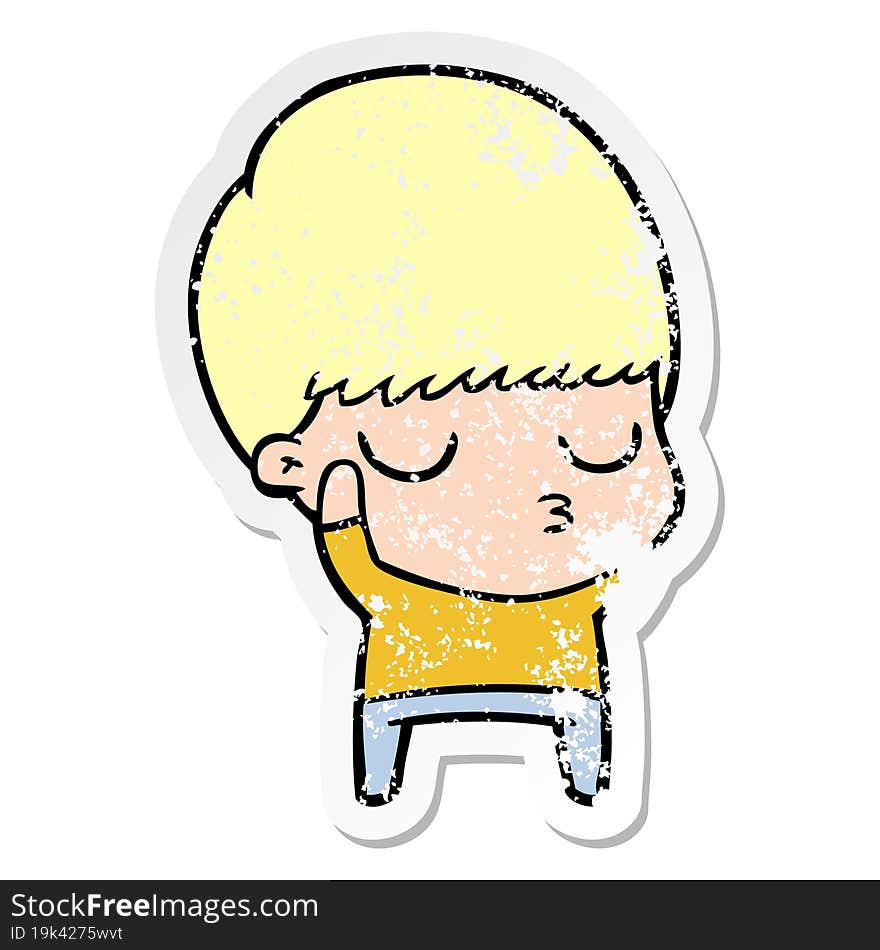 distressed sticker of a cartoon calm boy