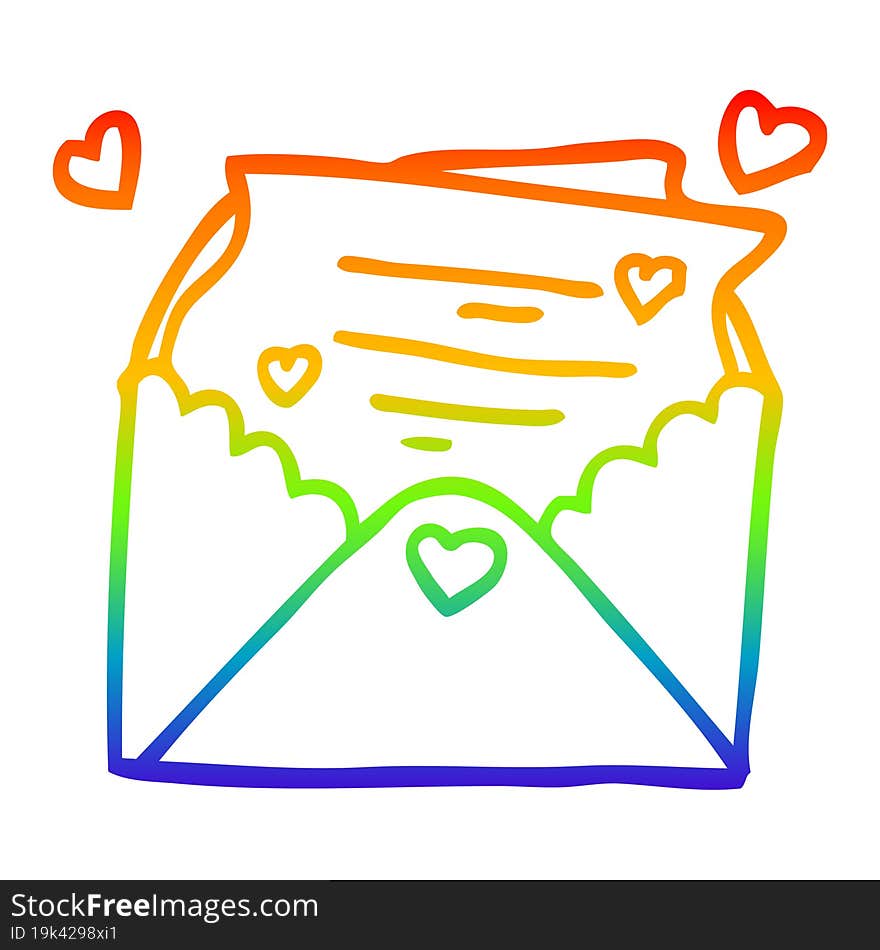 rainbow gradient line drawing of a cartoon love letter