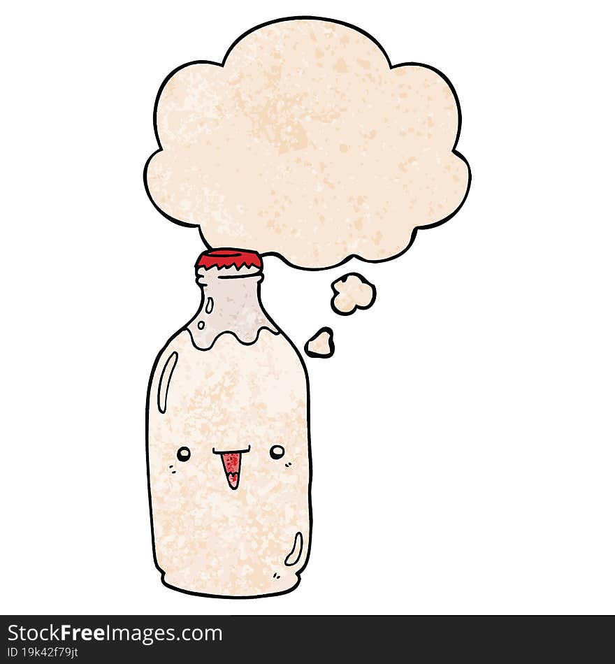 cute cartoon milk bottle and thought bubble in grunge texture pattern style