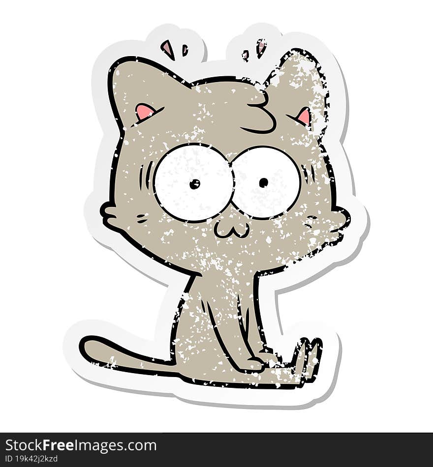 distressed sticker of a cartoon surprised cat