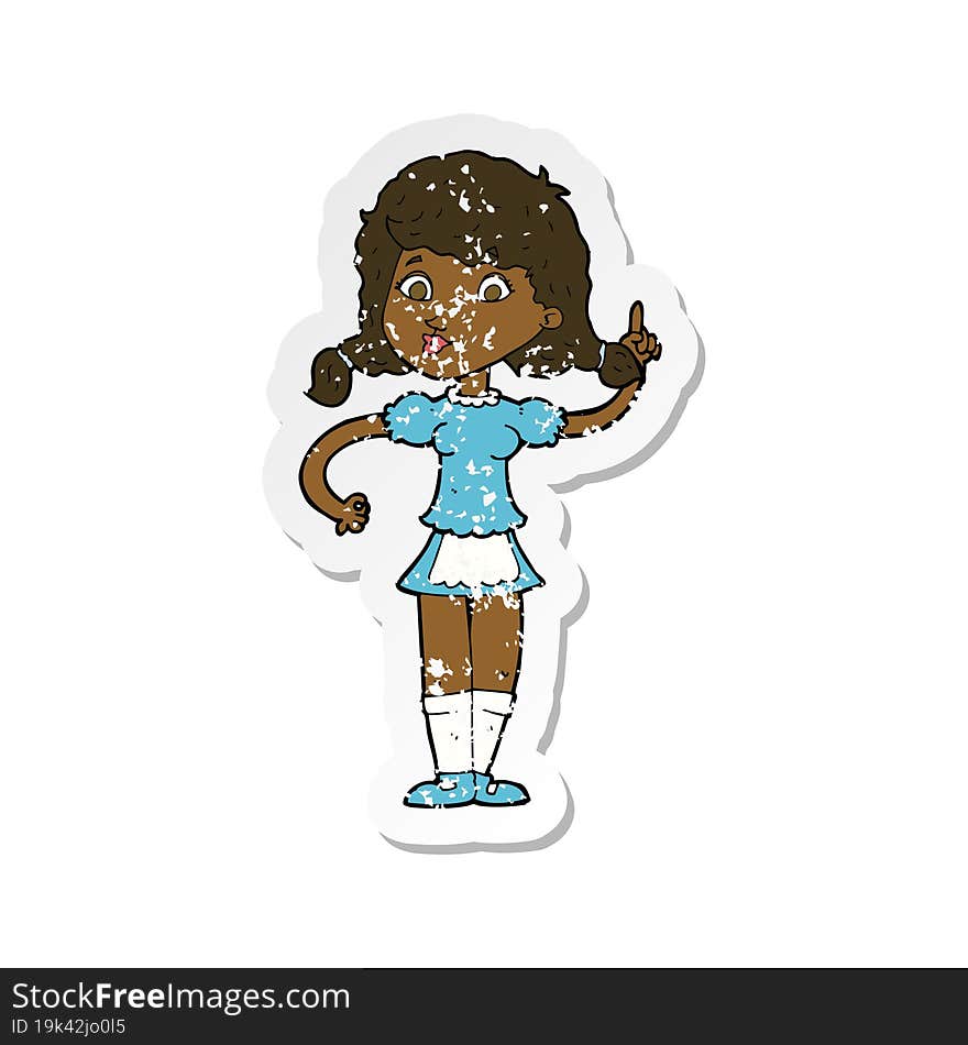 Retro Distressed Sticker Of A Cartoon Pretty Maid Woman