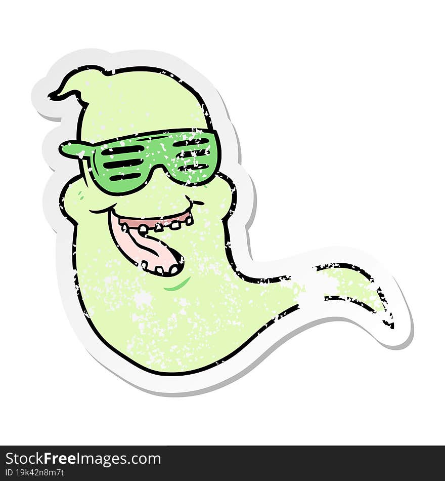 distressed sticker of a cartoon cool spooky ghost