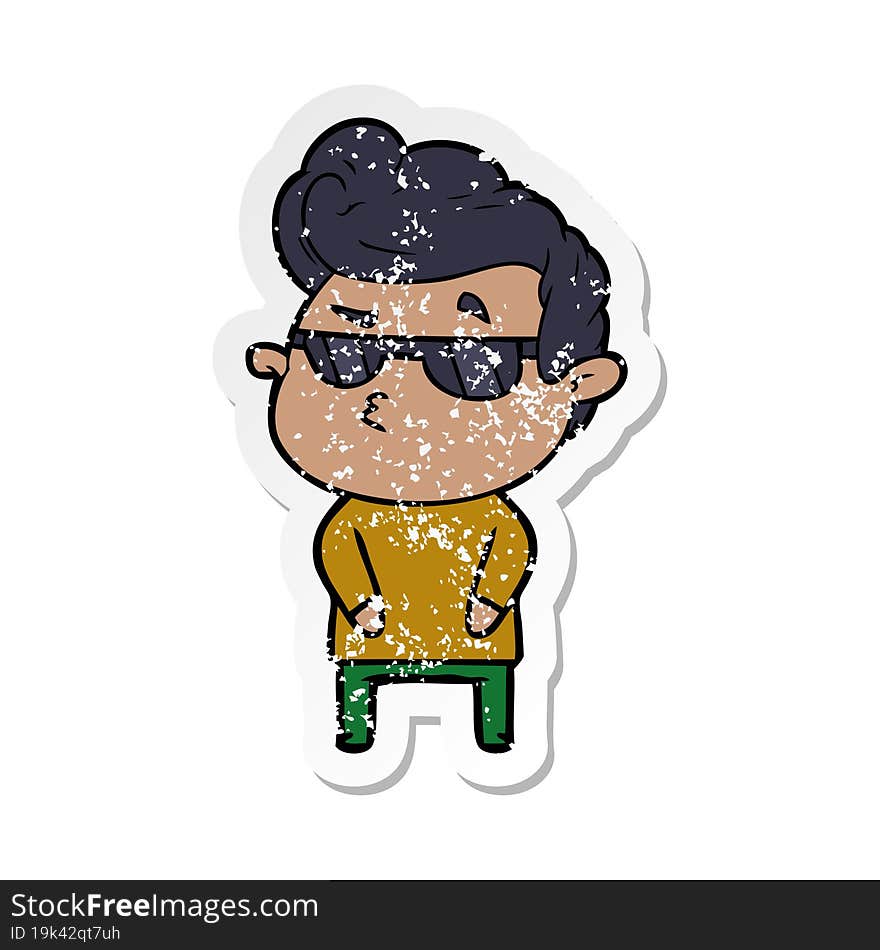 distressed sticker of a cartoon cool guy