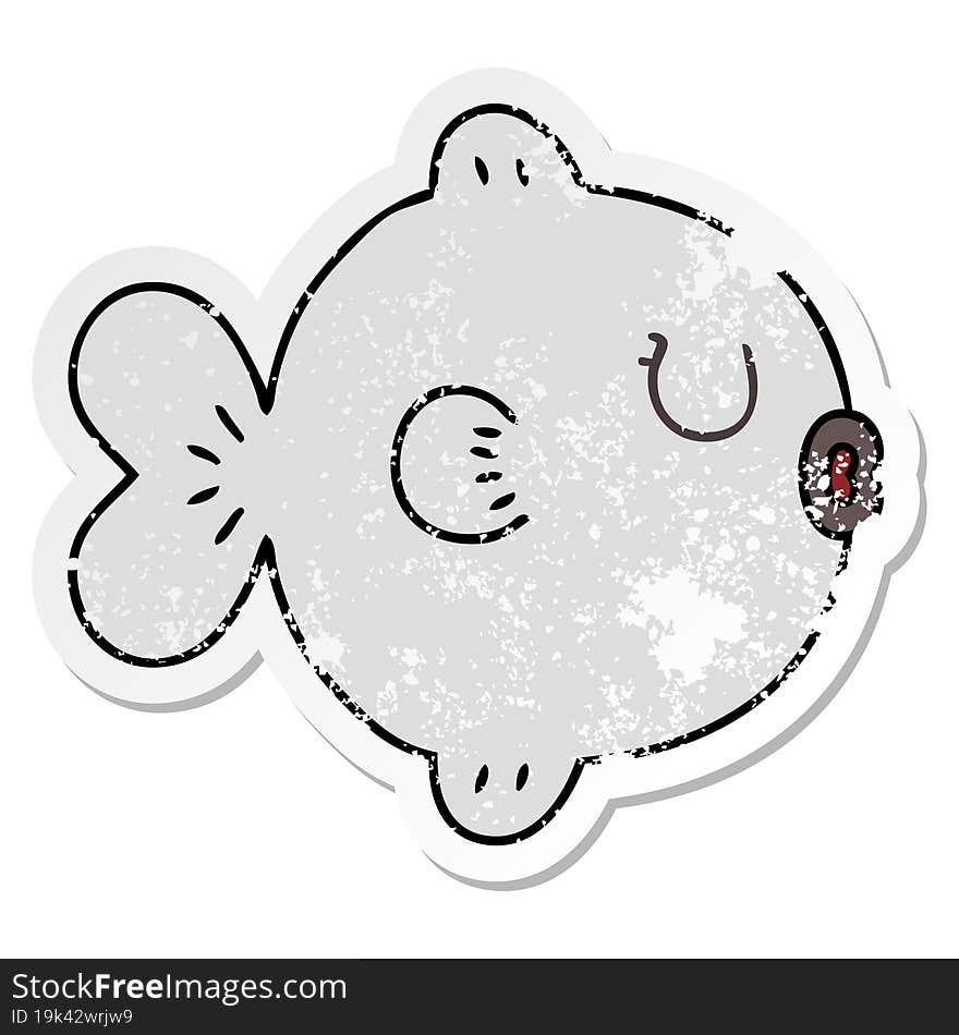 distressed sticker of a quirky hand drawn cartoon fish