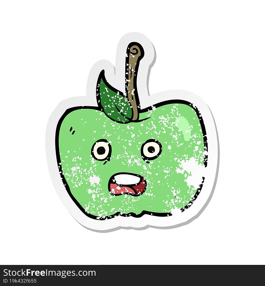 retro distressed sticker of a cartoon apple