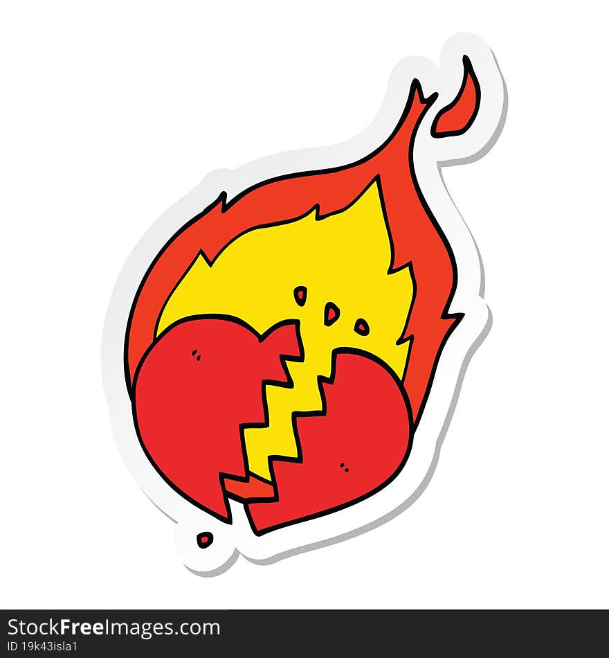 sticker of a cartoon flaming heart