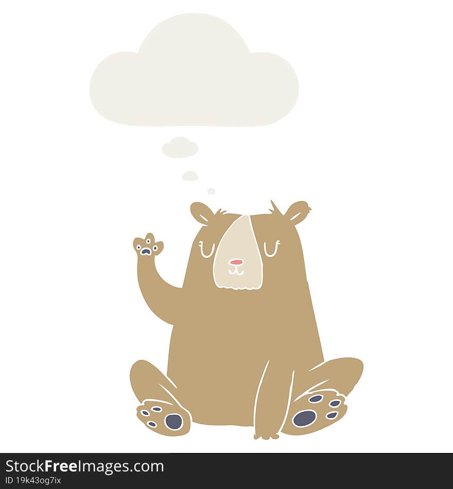 cartoon bear;waving and thought bubble in retro style