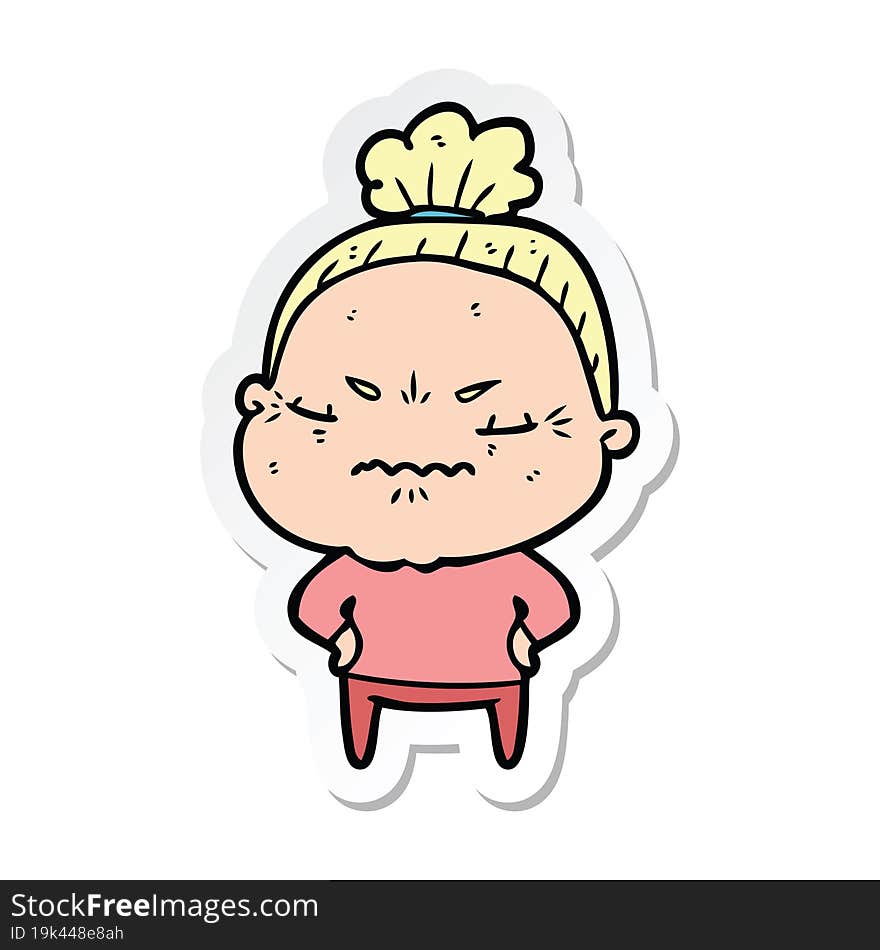 Sticker Of A Cartoon Annoyed Old Lady