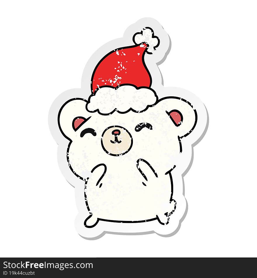 christmas distressed sticker cartoon of kawaii polar bear