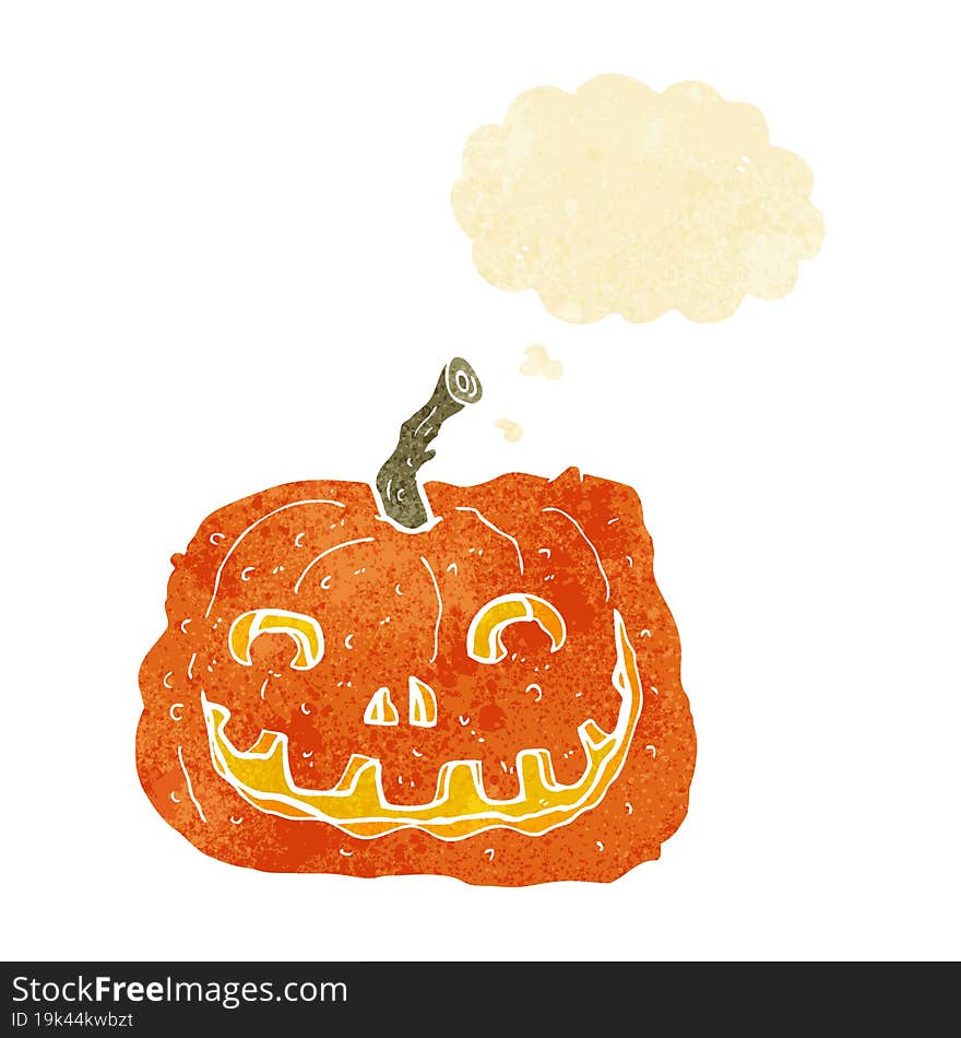 cartoon pumpkin with thought bubble