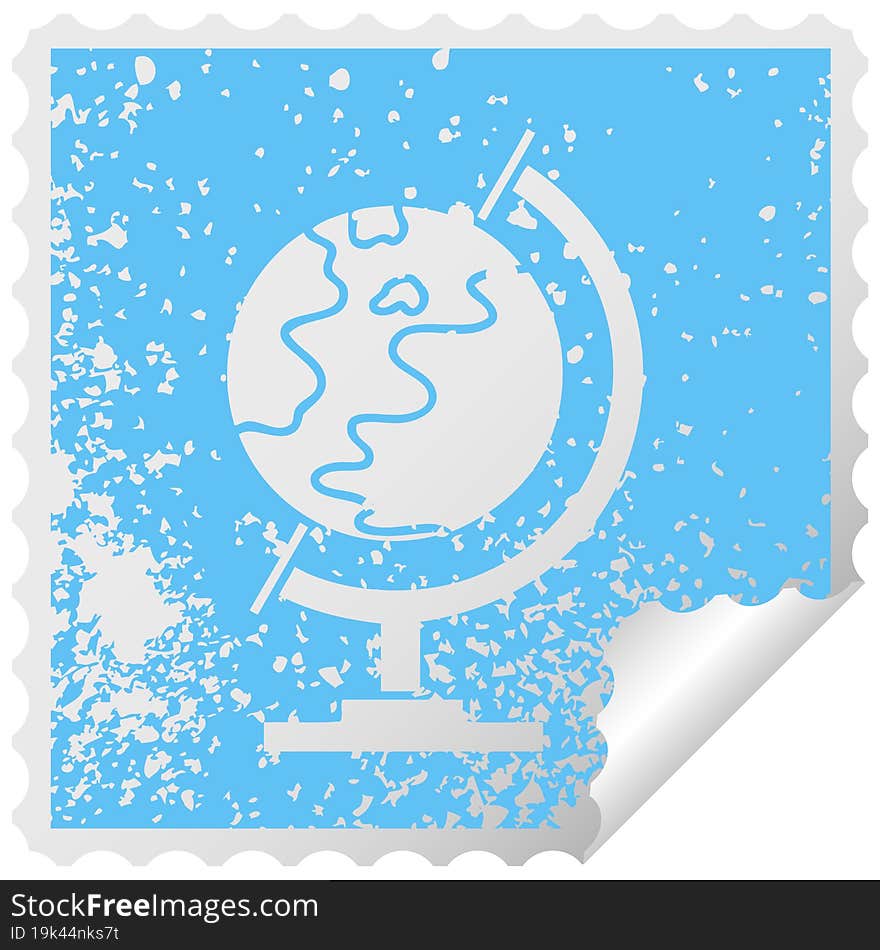 Distressed Square Peeling Sticker Symbol World Globe