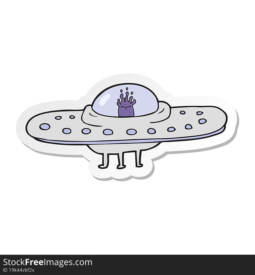 Sticker Of A Cartoon Flying Saucer