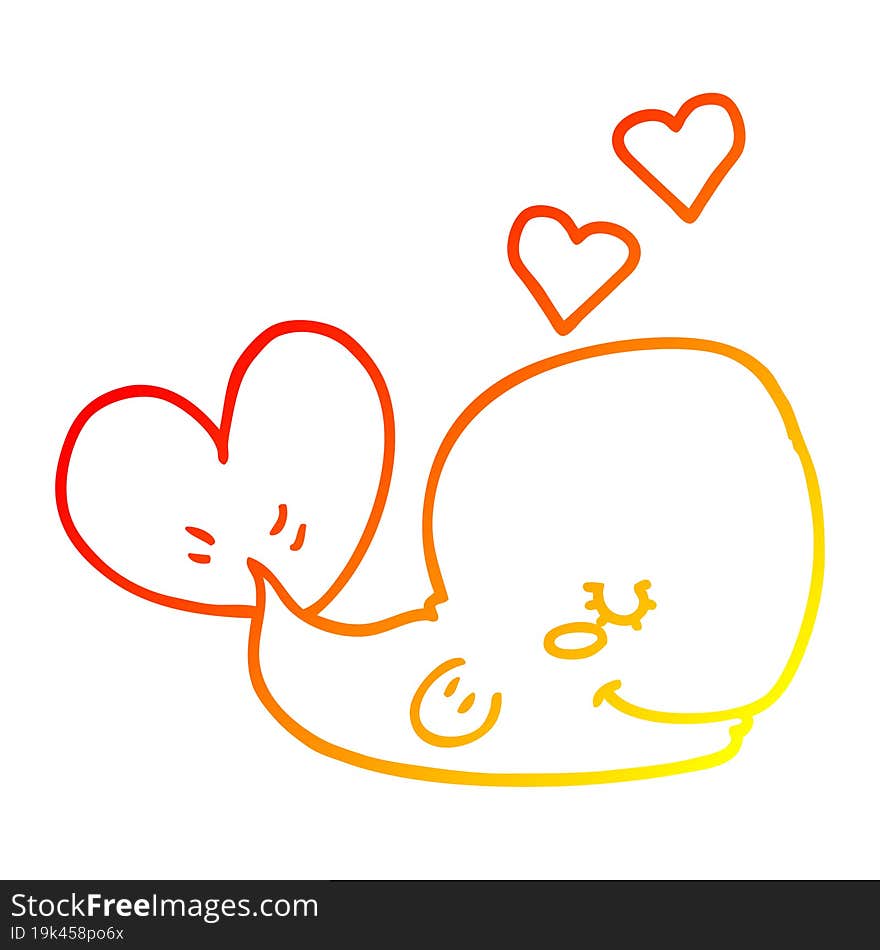 warm gradient line drawing cartoon whale in love