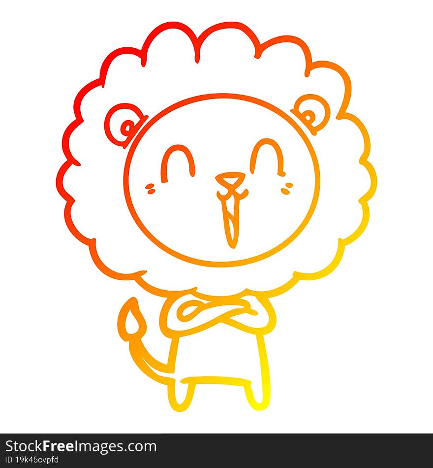 warm gradient line drawing laughing lion cartoon