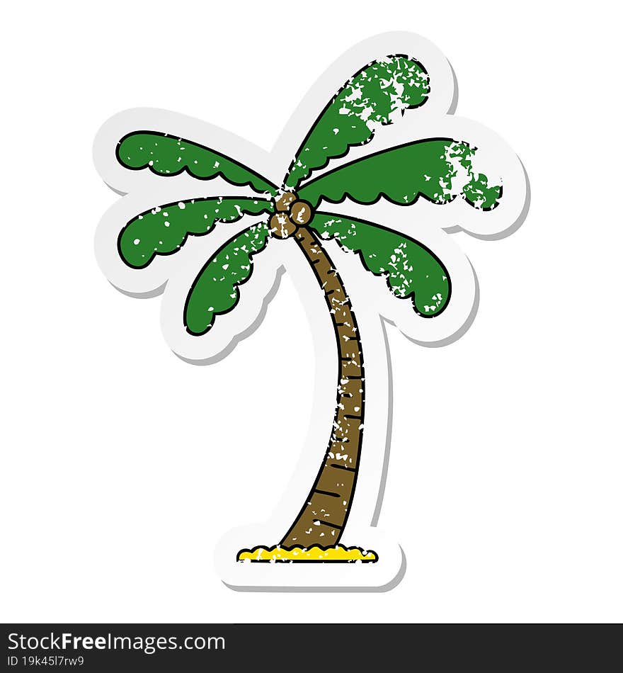 distressed sticker of a quirky hand drawn cartoon palm tree