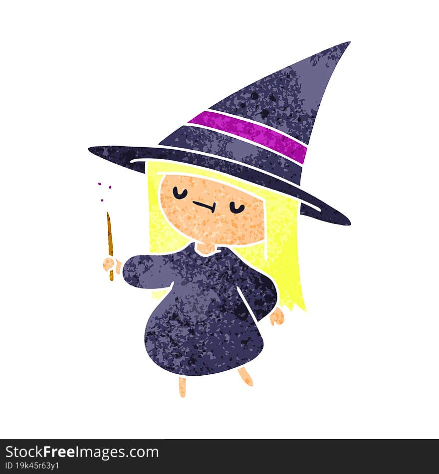 Retro Cartoon Of A Cute Kawaii Witch Girl