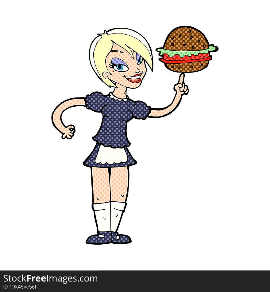 Cartoon Waitress Serving A Burger