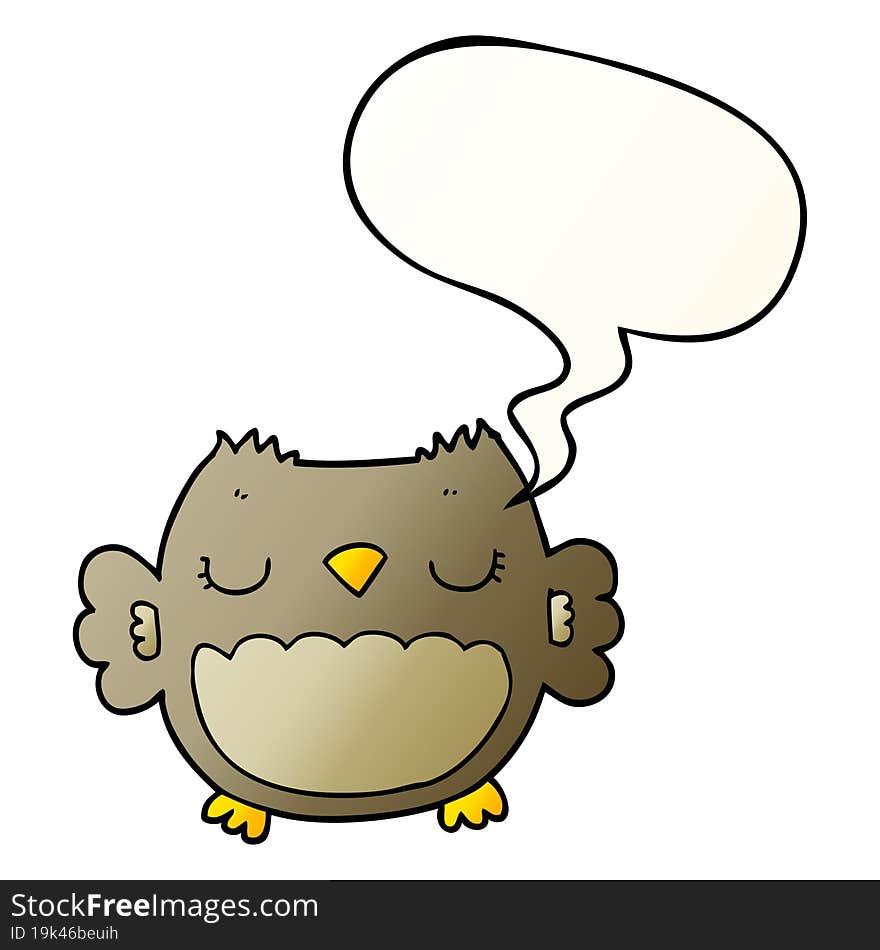 cute cartoon owl and speech bubble in smooth gradient style